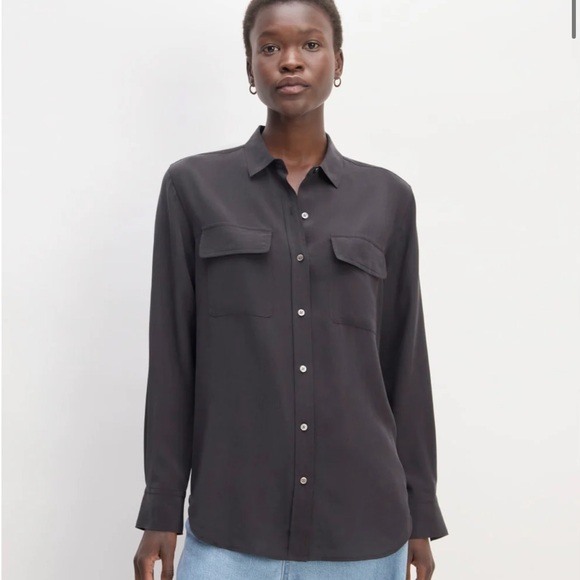Everlane Tops - Everlane Black 100% Utility Clean Silk Long Sleeve Button Down Shirt Size 6